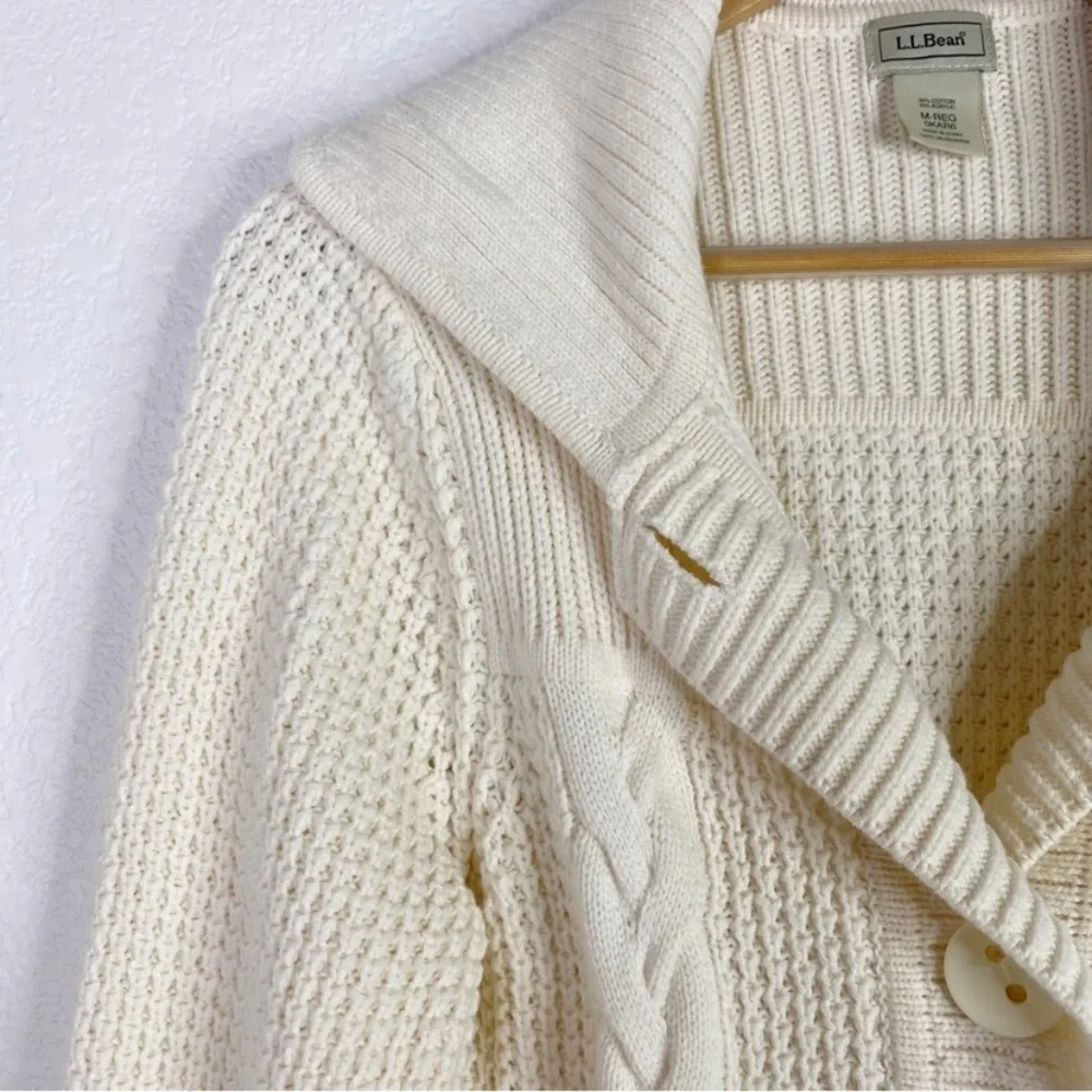 L.L. Bean Cream Ivory Cable Knit Cardigan Sweater